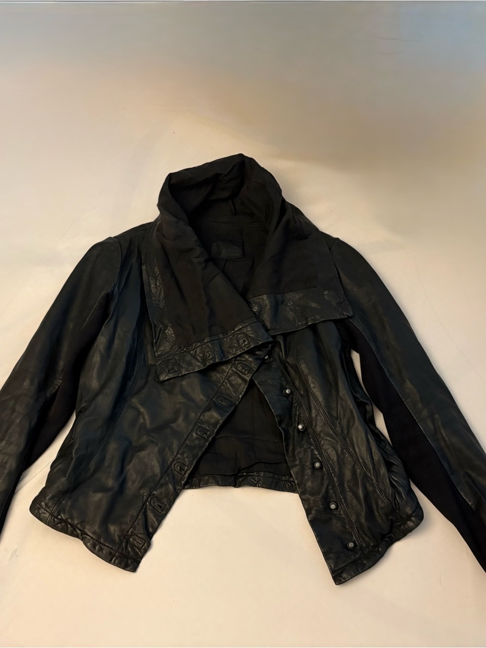 ALL SAINTS / SPITALFIELDS KAITO Black Leather Jacket - US 6 (UK 10)